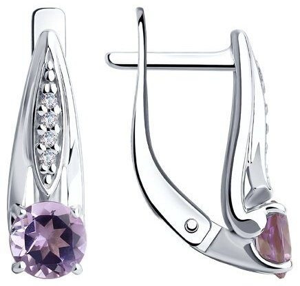 Серьги Diamant 94-320-00498-1 вес 2.15 г серебро, аметист, фианит купить,NaN
