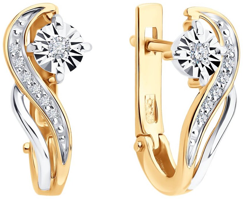 Серьги Diamant 51-220-02920-1 вес 2.08 г золото, бриллиант купить,NaN