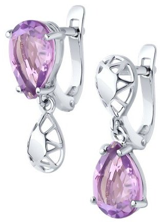 Серьги Diamant 94-320-02688-2 вес 2.9 г серебро, аметист купить,NaN