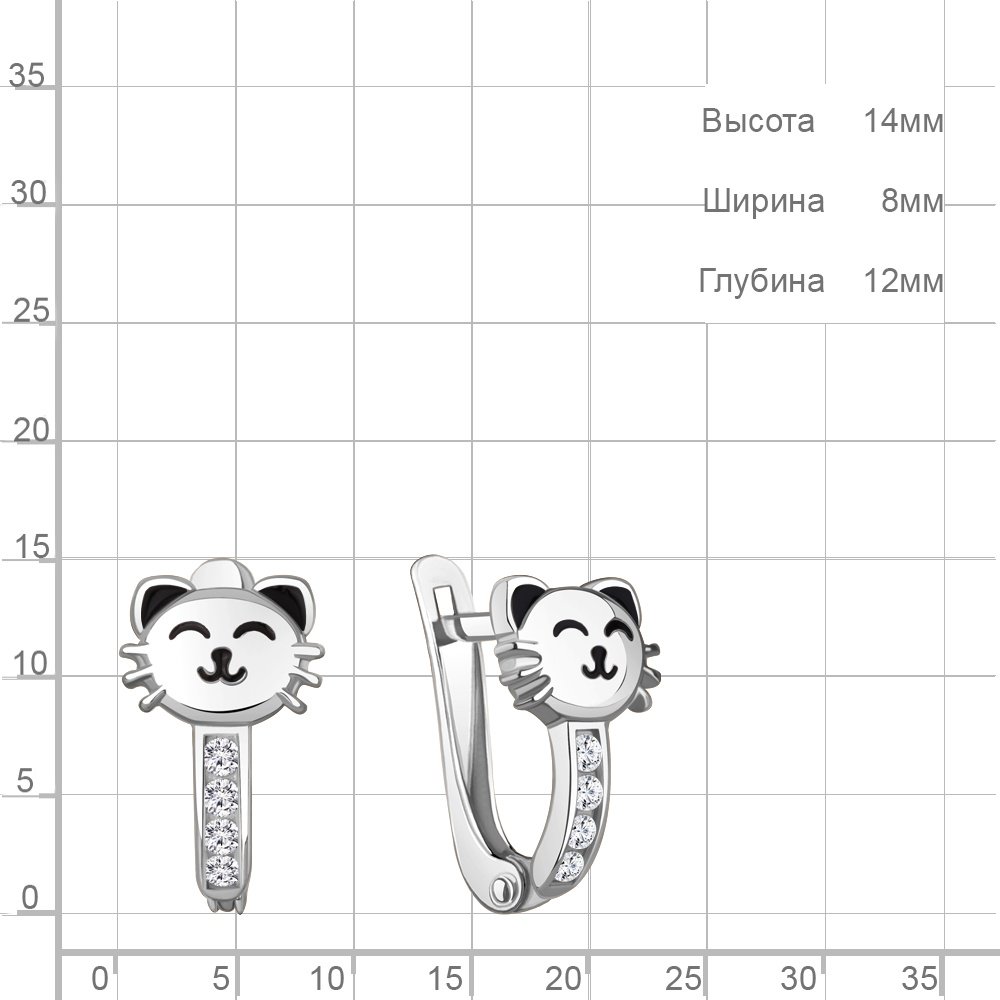 Серьги AQUAMARINE 400881А вес 1.8 г серебро, фианит, эмаль купить,NaN