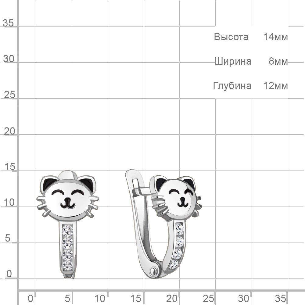 Серьги AQUAMARINE 400881А вес 1.8 г серебро, фианит, эмаль купить,NaN