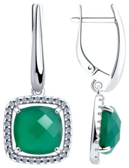 Серьги Diamant 94-321-00433-1 вес 6 г серебро, фианит, агат купить,NaN