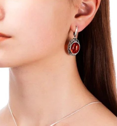 Серьги Красная пресня 33312464 вес 8 г серебро, янтарь купить,NaN