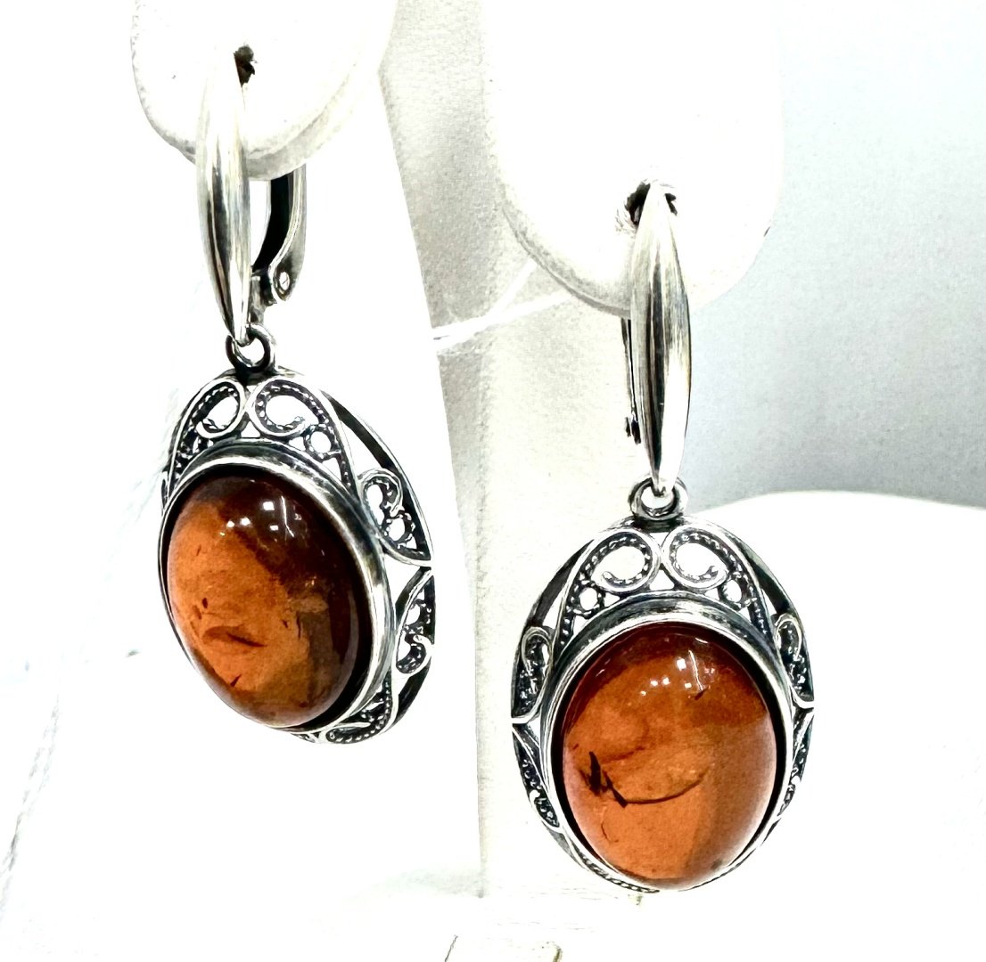 Серьги Красная пресня 33312464 вес 8 г серебро, янтарь купить,NaN