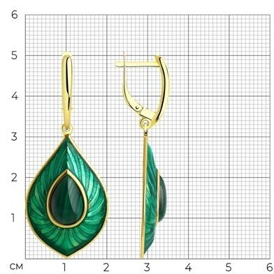 Серьги Diamant 93-321-01688-1 вес 9.4 г серебро, эмаль, малахит купить,NaN