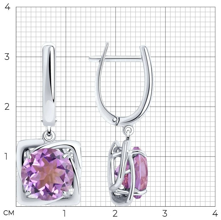 Серьги Diamant 94-321-00985-2 вес 6.36 г серебро, аметист купить,NaN