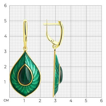 Серьги Diamant 93-321-01688-1 вес 9.49 г серебро, эмаль, малахит купить,NaN