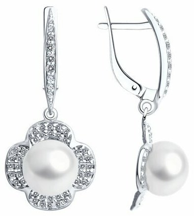 Серьги Diamant 94-321-01923-1 вес 4.9 г серебро, культивированный жемчуг купить,NaN