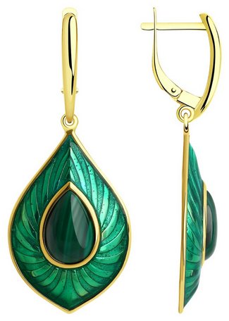 Серьги Diamant 93-321-01688-1 вес 9.59 г серебро, эмаль, малахит купить,NaN