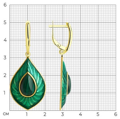 Серьги Diamant 93-321-01688-1 вес 9.59 г серебро, эмаль, малахит купить,NaN