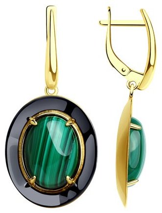 Серьги Diamant 93-321-01752-1 вес 11.43 г серебро, малахит купить,NaN