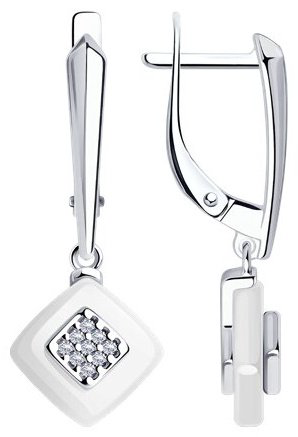 Серьги Diamant 94-121-01270-2 вес 2.9 г серебро, керамика, фианит купить,NaN
