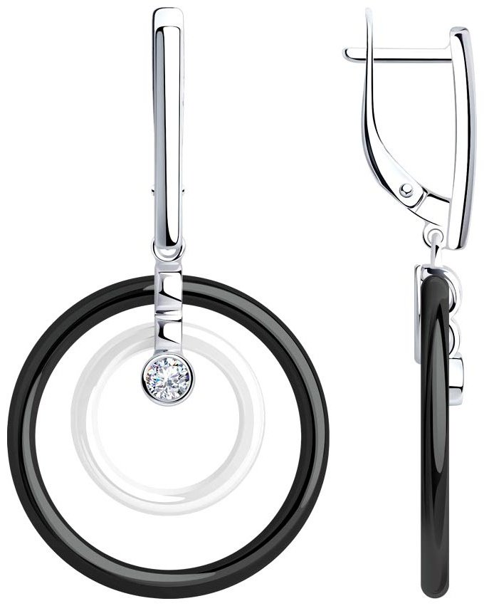 Серьги Diamant 94-121-01275-1 вес 6.77 г серебро, фианит, керамика купить,NaN