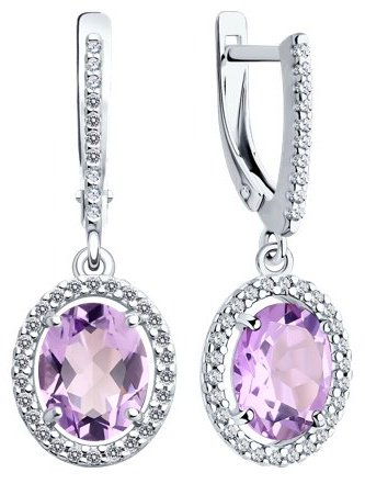 Серьги Diamant 94-321-01999-2 вес 3.4 г серебро, аметист, фианит купить,NaN