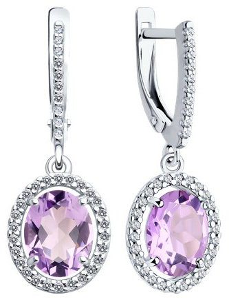 Серьги Diamant 94-321-01999-2 вес 3.4 г серебро, аметист, фианит купить,NaN