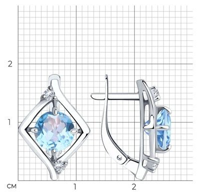 Серьги Diamant 94-320-00603-1 вес 3.5 г серебро, топаз, фианит купить,NaN
