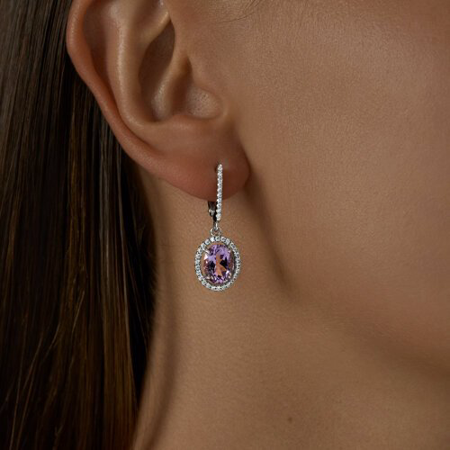 Серьги Diamant 94-321-01999-2 вес 3.4 г серебро, аметист, фианит купить,NaN