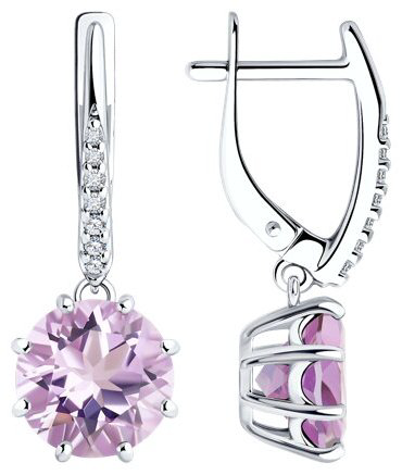 Серьги Diamant 94-321-02040-2 вес 3.68 г серебро, аметист, фианит купить,NaN