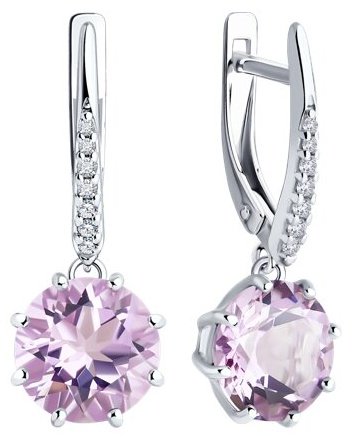 Серьги Diamant 94-321-02040-2 вес 3.68 г серебро, аметист, фианит купить,NaN