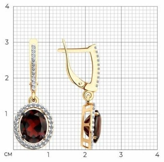 Серьги Diamant 93-321-01999-3 вес 3.75 г серебро, гранат, фианит купить,NaN