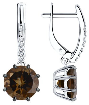 Серьги Diamant 94-321-02040-3 вес 3.7 г серебро, фианит, раухтопаз купить,NaN