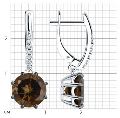 Серьги Diamant 94-321-02040-3 вес 3.7 г серебро, фианит, раухтопаз купить,NaN
