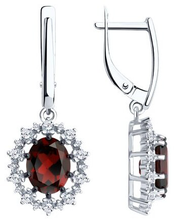 Серьги Diamant 94-321-02042-2 вес 4.93 г серебро, фианит, гранат купить,NaN