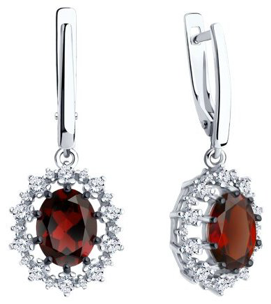 Серьги Diamant 94-321-02042-2 вес 4.93 г серебро, фианит, гранат купить,NaN