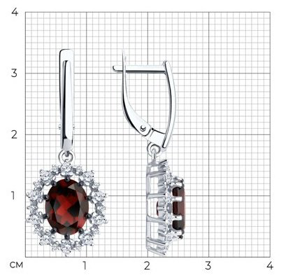 Серьги Diamant 94-321-02042-2 вес 4.93 г серебро, фианит, гранат купить,NaN