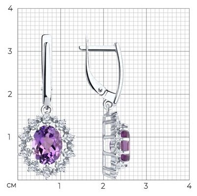 Серьги Diamant 94-321-02042-3 вес 4.83 г серебро, фианит, аметист купить,NaN