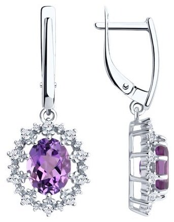 Серьги Diamant 94-321-02042-3 вес 4.83 г серебро, фианит, аметист купить,NaN