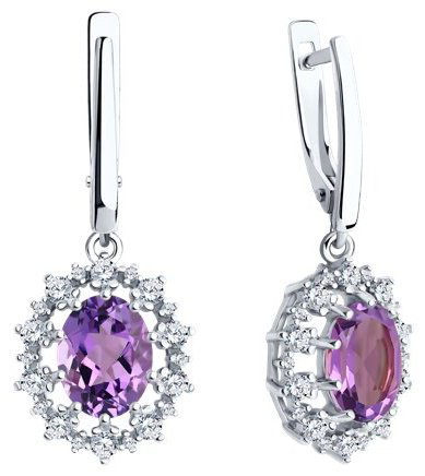 Серьги Diamant 94-321-02042-3 вес 4.83 г серебро, фианит, аметист купить,NaN