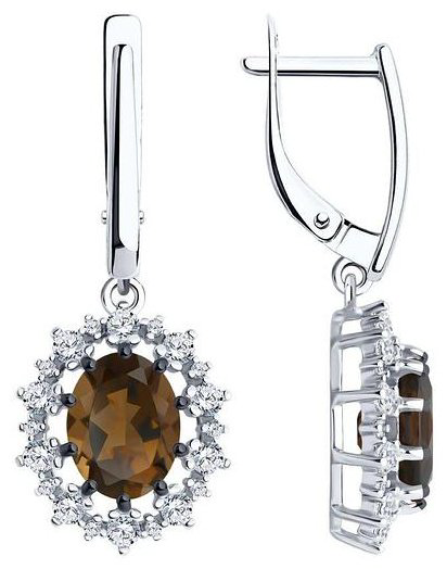 Серьги Diamant 94-321-02042-4 вес 4.91 г серебро, фианит, раухтопаз купить,NaN