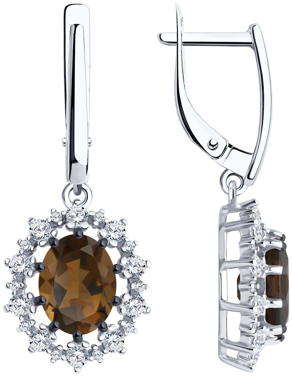 Серьги Diamant 94-321-02042-4 вес 4.99 г серебро, раухтопаз, фианит купить,NaN
