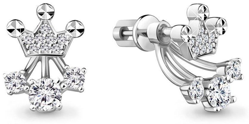 Серьги AQUAMARINE 48209А вес 3.08 г серебро, фианит купить,NaN