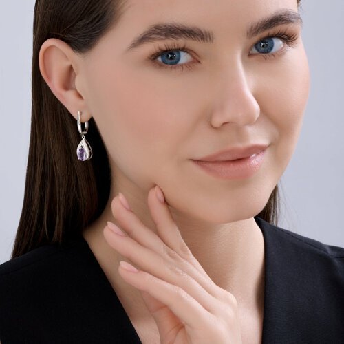 Серьги SOKOLOV 92023209 вес 4.4 г серебро, аметист, фианит купить,NaN