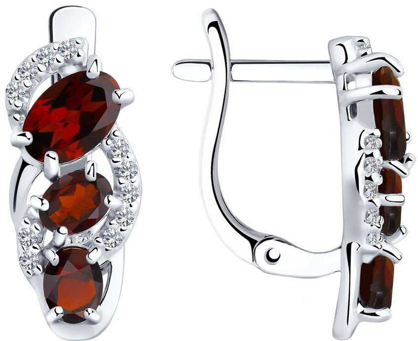Серьги SOKOLOV 92021140 вес 2.59 г серебро, фианит, гранат купить,NaN
