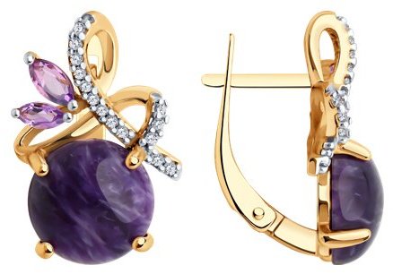 Серьги SOKOLOV 83020382 вес 4.97 г серебро, фианит, чароит купить,NaN