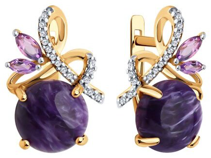 Серьги SOKOLOV 83020382 вес 4.97 г серебро, фианит, чароит купить,NaN