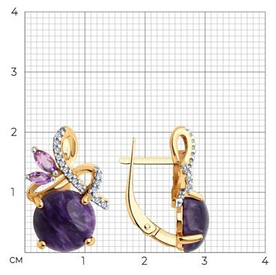 Серьги SOKOLOV 83020382 вес 4.97 г серебро, фианит, чароит купить,NaN