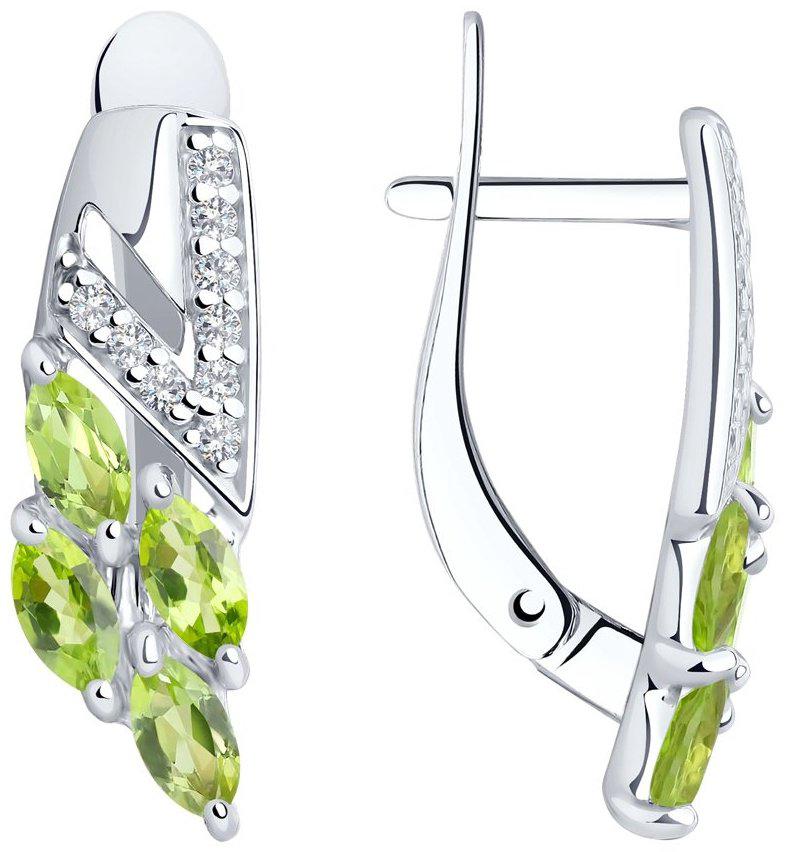 Серьги SOKOLOV 92021758 вес 2.9 г серебро, хризолит, фианит купить,NaN