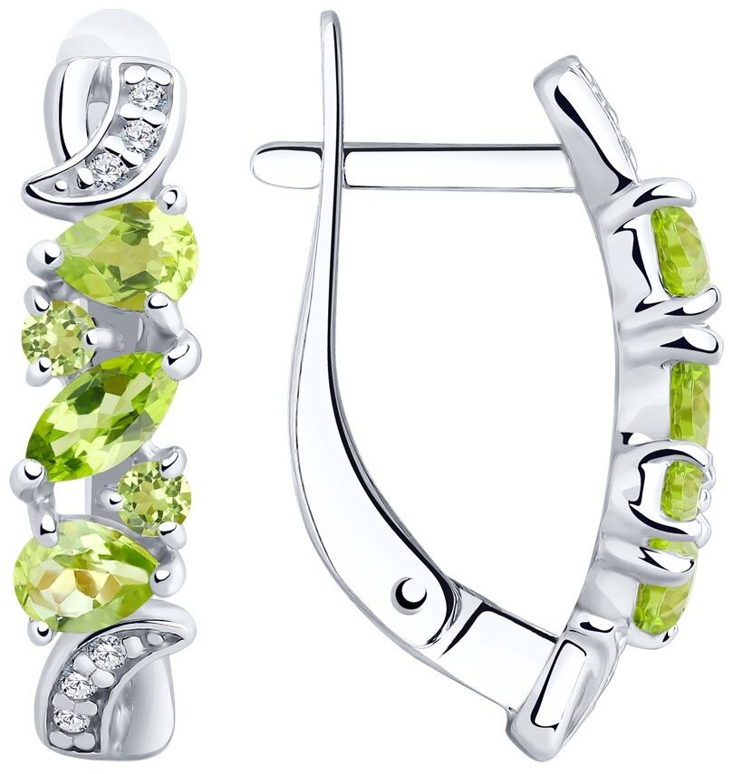 Серьги SOKOLOV 92021780 вес 2.77 г серебро, хризолит, фианит купить,NaN
