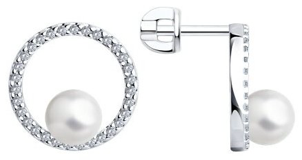 Серьги SOKOLOV 94026094 вес 2.99 г серебро, жемчуг, фианит купить,NaN