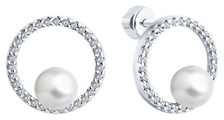Серьги SOKOLOV 94026094 вес 2.99 г серебро, жемчуг, фианит купить,NaN