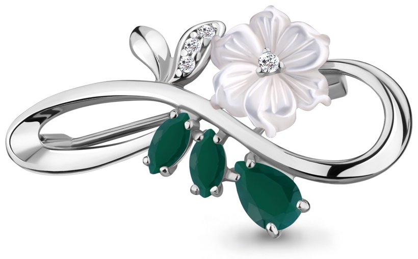 Брошь AQUAMARINE 7735509А вес 2.75 г серебро, агат купить,NaN