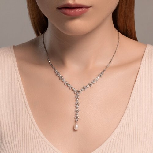 Колье SOKOLOV 92070086_s длина 40 см вес 10.72 г серебро, жемчуг, фианит купить,NaN