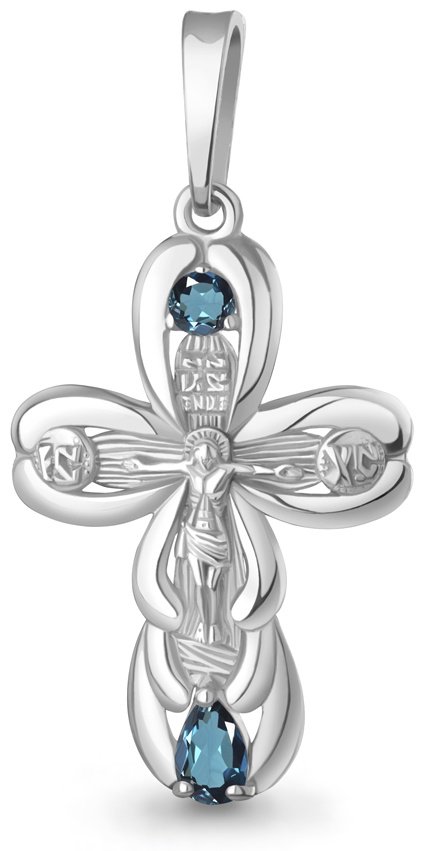 Крестик AQUAMARINE 2226008 вес 1.89 г серебро, топаз купить,NaN