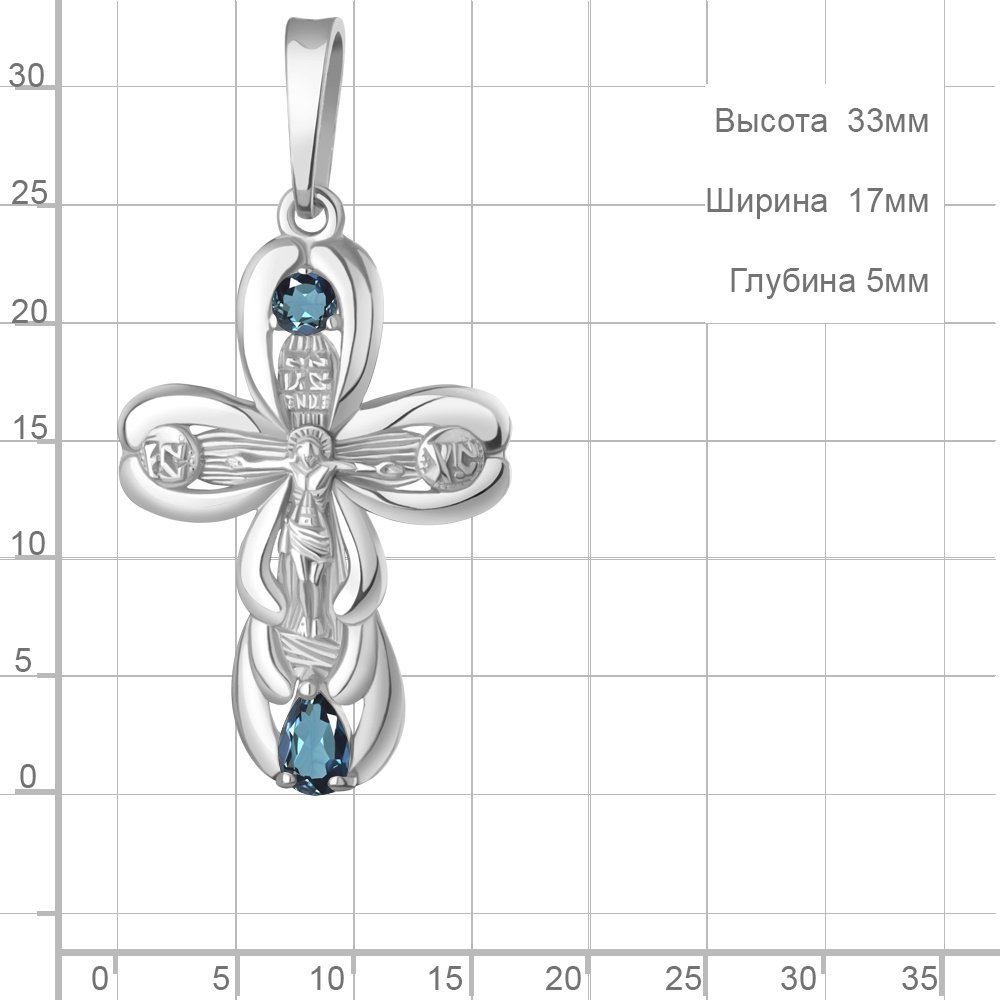 Крестик AQUAMARINE 2226008 вес 1.89 г серебро, топаз купить,NaN