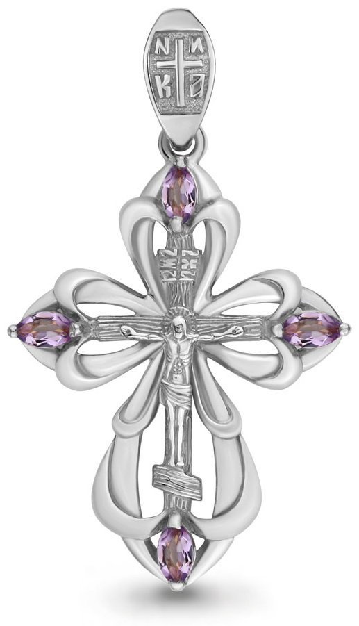 Крестик AQUAMARINE 2226304 вес 2.18 г серебро, аметист купить,NaN