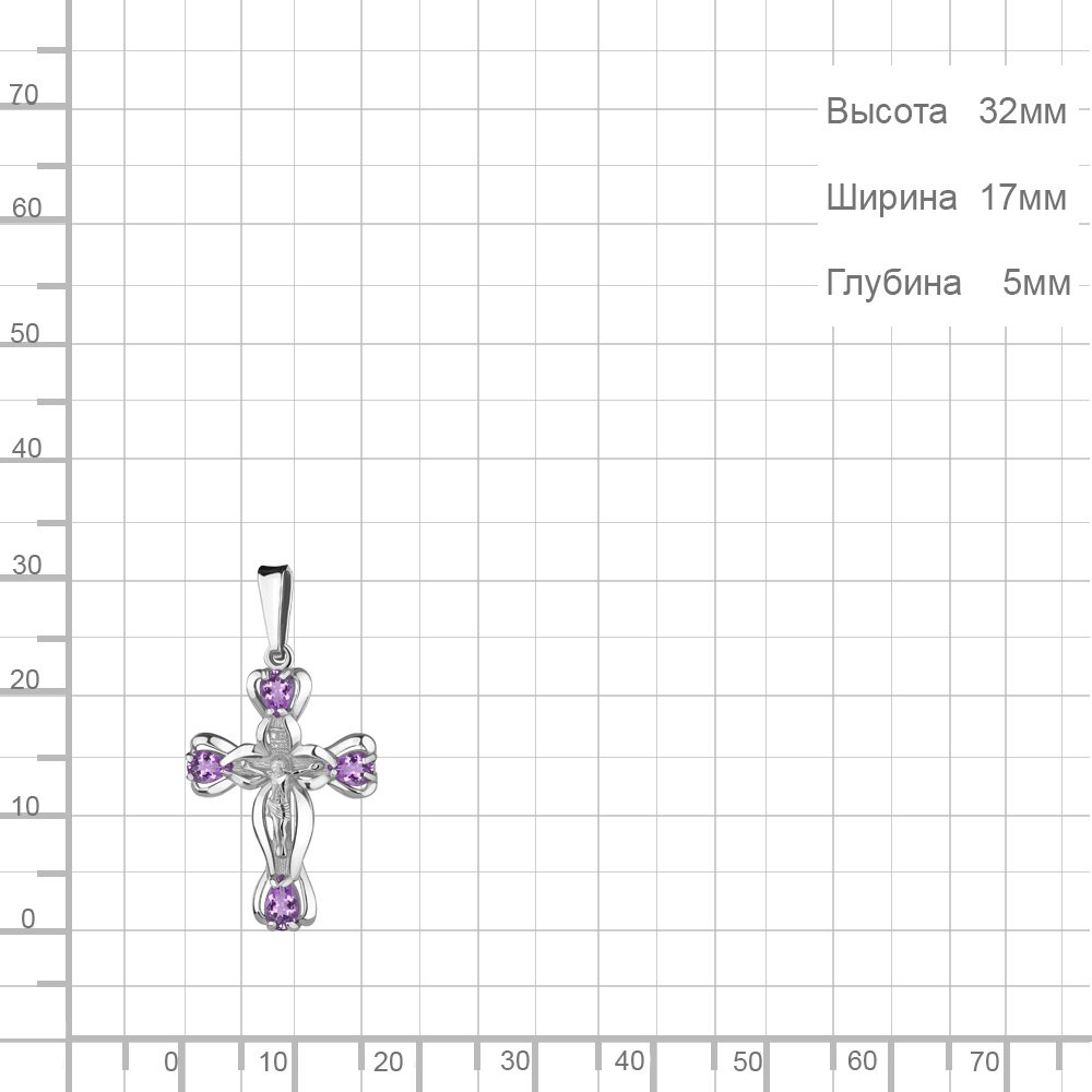 Крестик AQUAMARINE 2525204 вес 1.71 г серебро, аметист купить,NaN